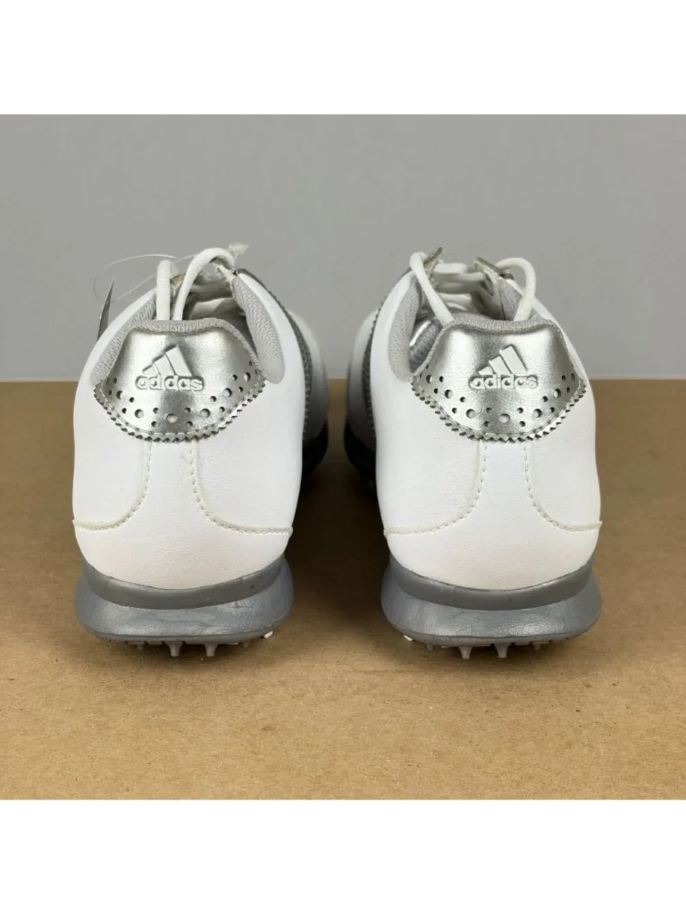 Adidas Driver Val S Golf Shoes Womens 8 Faux Leather White Silver Lace Up Spiked